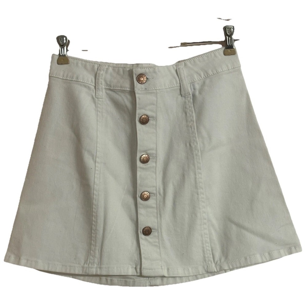 Celebrity Pink Skirt White A-Line Denim Button Down Front Size 3/26 - Picture 2 of 6